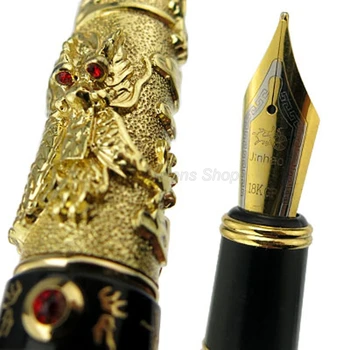 Jinhao Aukso Ir Juodos spalvos Dvigubas, Žaisti Dragon Pearl Reljefinė Drožyba 0,7 mm Plunksnų Fontanas Pen Profesinės Raštinės Reikmenys
