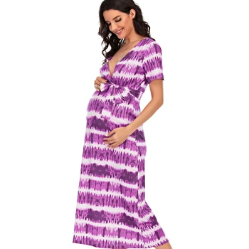 Vasaros motinystės dėvėti dryžuotas motinystės ilgas sijonas mielas Europos ir Amerikos mados laisvi drabužiai motinystės sijonas