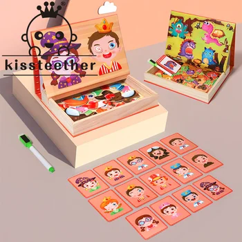 Kissteether Naujus Medinius Kamuoliukus Vaikų Mediniai Animacinių filmų Magnetinio Rašybos Ir Muzikos Magnetiniai Gyvūnų Švietimo Mokymo Žaislą Dovanų