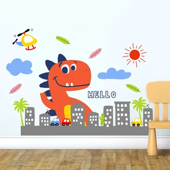Dinozaurų Cartoon Vaikų Kambario Berniukams, Kūdikių Miegamojo Puošmena Decal Vandeniui Dokumentai Namų Dekoro 3D Vinilo Tapetai Sienos Lipdukas