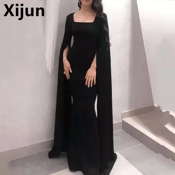 Xijun 2023 Skraiste Soirée Femme Juodo Šifono Undinė Vakarinę Suknelę Ilgai Žaliojo Rankovėmis Įrengtas Slim Oficialų Dubajus Šalis Suknelė