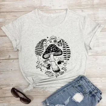 2023Aesthetic Miško Grybais T-shirt, Derliaus Botanikos Pobūdžio Vaikščioti O-Kaklo Atsitiktinis Vasaros Negabaritinių trumpomis Rankovėmis Viršūnes Streetwear