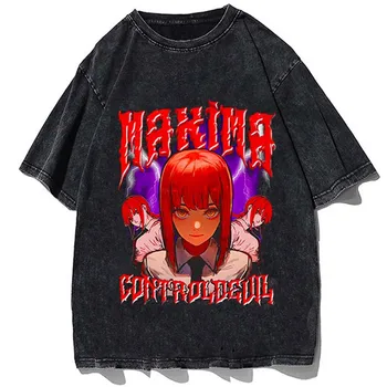 Negabaritinių Anime Hip-Hop Marškinėlius Streetwear Washth Y2k Viršūnes Pjūklą Vyras marškinėliai trumpomis Rankovėmis Marškinėliai Moterims Harajuku Merginos Drabužiai