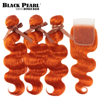 Black Pearl Imbieras Plaukų Oranžinės Spalvos Susiejamos Su Uždarymo Brazilijos Kūno Banga Žmogaus Plaukų Orange 3 Ryšulius Su Uždarymo Remy