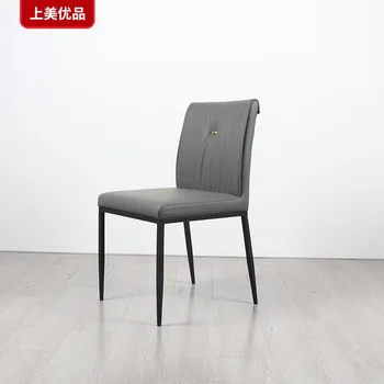 Modernus, paprastas metalinės pilkos spalvos itin pluošto odos minkštas krepšys restoranas odos valgomojo kėdės