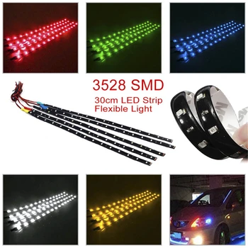 2VNT LED juostelės SMD3528 Vandeniui Lankstus 30CM Raudona Žalia Mėlyna Balta Šiltai balta Super šviesus automobilių Stiliaus dekoro lipdukai lempos