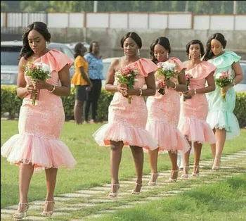 Skaistalai Bridesmaid, Suknelės Moterims Undinė Vieną petį Appliques Trumpas Pigius Pagal 50 Vestuvės Suknelės