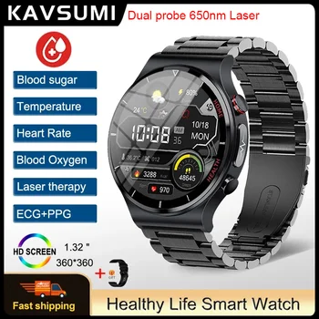 EKG+PPG Smartwatch Cukraus kiekis Kraujyje, Kraujo lipidų kraujospūdis, Kūno Temperatūra Sveikatos Stebėsenos Lazerio Terapija Smart Watch Vyrams