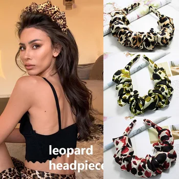 Karšto Pardavimo Naujas Mados Hairband Gyvūnų Leopardas Spausdinti Audinio Negabaritinių Didelis Plisuotos Lankelis Moterų Plaukų Aksesuarai