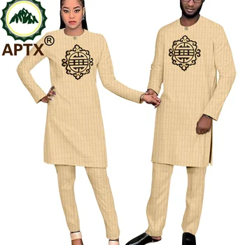 Afrikos Pora Atitikimo Rinkinys Dashiki Vaškas Siuvinėjimo O-kaklo Ilgi Marškinėliai Kelnės Dviejų dalių Kostiumas Vyrams Moterų Mylėtojas Drabužius T23C012
