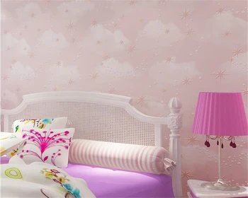 beibehang Vaikų kambario foną sienos 3d tapetai rožinė, dangaus mėlyna geltona tapetai roll vaikų miegamasis dekoro 3D tapetai