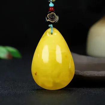 Natūralios 100% realių geltona gintaro Lokys jade Lašas Karoliai Pakabukas Moterų Amuletas Talismanai Dovanos Ponios prabangos Sėkmės Dovana