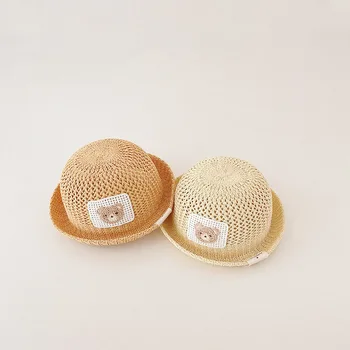 Korėjos Kūdikių Šiaudų Skrybėlę Mielas Lokys 2023 Vasarą Vaikai Saulės Kepurės Vaikams, Panama Kepurės Vaikams, Saulės, Skrybėlę Paplūdimio Kepurė