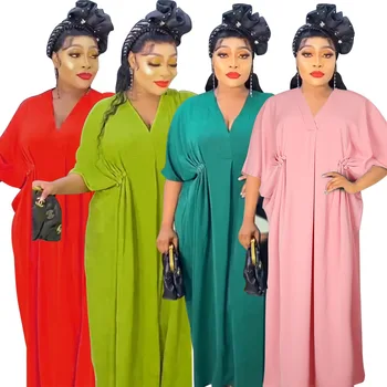 Poliesteris 2023 Mados Afrikos V-kaklo, Raudonos, Žalios Rožinė Ilga Suknelė Abayas Dashiki Skraiste Maxi Suknelė Afrikos Suknelės Moterims