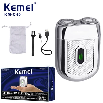 Kemei KM-C40 Elektros Vandeniui Skustuvas Vyrams USB Įkrovimo Nešiojamų Pasukimo Dukart galvos Skustuvas Mini pocket skustuvas