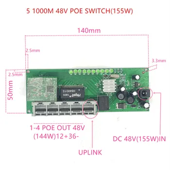 5 port mini poe Gigabit switch module 48V2A3A 96w-144w 3 port 10/100/1000M įjunkite modulio PCBA Plokštė RJ45 POE switch