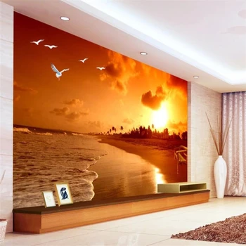 beibehang sunset beach kraštovaizdžio aliejaus tapybai tapetai kambarį, TV foną, freskos miegamasis namų dekoro sienų papuošimai
