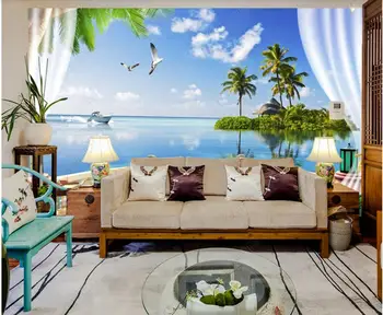 Custom freskos 3d foto tapetai, Balkonas kokoso palmių kraštovaizdžio namų dekoro gyvenimo kambario sienos popierinės sienos į ritinius