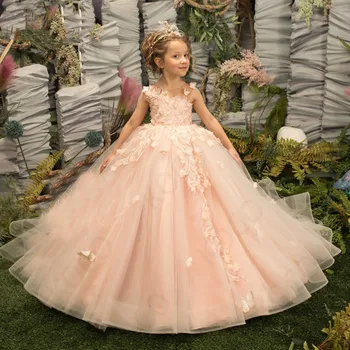 Pink Gėlių Mergaitės Suknelė Ypatinga Proga-Bridesmaid Šalis Vestuvių Inscenizacija Gimtadienio Photoshoot Kalėdų Ostijos