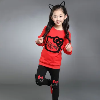 Hello Kitty Vaikų Drabužius Pavasario Girls Cartoon Sportinės aprangos Kostiumas Mielas Išsiuvinėti Ruožas Kūdikiui ilgomis rankovėmis Dviejų dalių Kostiumas