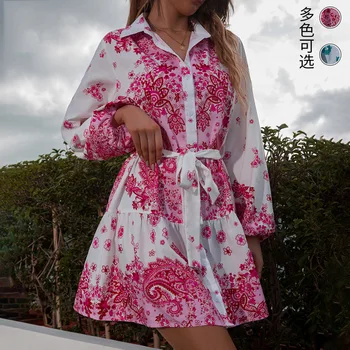 Moterų Mados 2023 Rudenį Karšto Parduoti Naują Produktą: Polo Apykakle Vieną Krūtinėmis peteliškę Suvynioti Juosmens Spausdinti Suknelė Moterims