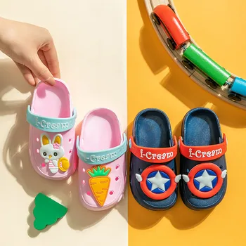 Kūdikių skylę batus Vaikų šlepetės Vasaros berniukų ir mergaičių, Kūdikių priešslydžio sistema minkštu padu Patalpų anti-susidūrimo vaikų sandalai