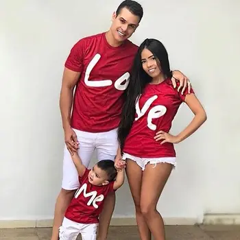 šeimos derinti drabužius motina, tėvas, dukra ir sūnus vaikams, kūdikių marškinėliai Tėvų-vaikų Raudona Raidė, Print T-marškinėliai trumpomis Rankovėmis Viršūnes