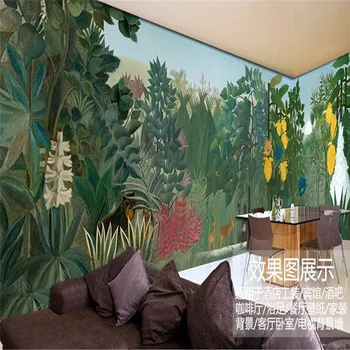 Viduramžiais Rankomis Dažyti Atogrąžų Miškų Augalų Kraštovaizdžio Tapetai, 3D Restoranas Kambarį Dekoro Sienos Popieriaus 3D Piešiniai
