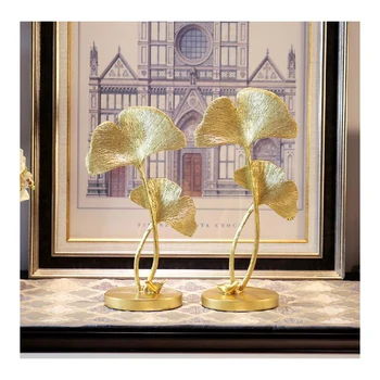 Europos Prabangos Aukso Dervos Ginkgo Biloba Ornamentu Namų Darbalaukio Dervos Amatų, Apdailos Office Gėlių, Augalų Figūrėlės Priedai