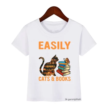 Juokingi vaikų marškinėliai kačių mėgėjams Lengvai Atitraukė Kačių ir Knygas Skaityti iš Knygos universal marškinėliai berniukams/mergaitėms