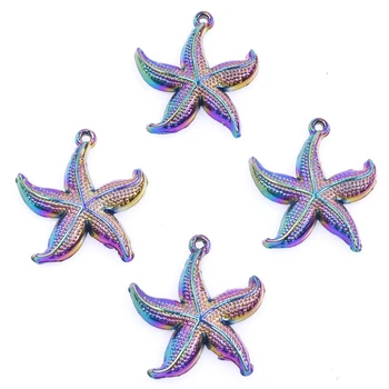 10VNT Vaivorykštės Spalvų Starfish Pendant Lydinio Pakabukai Aksesuaras Papuošalai Moterims 